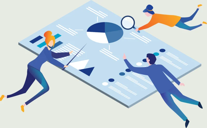 Illustration of people working together on search and website analysis